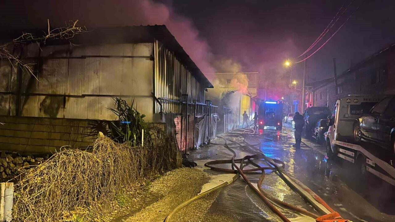 Bursa'nın Osmangazi ilçesinde bir oto galerisinin park alanında çıkan yangında