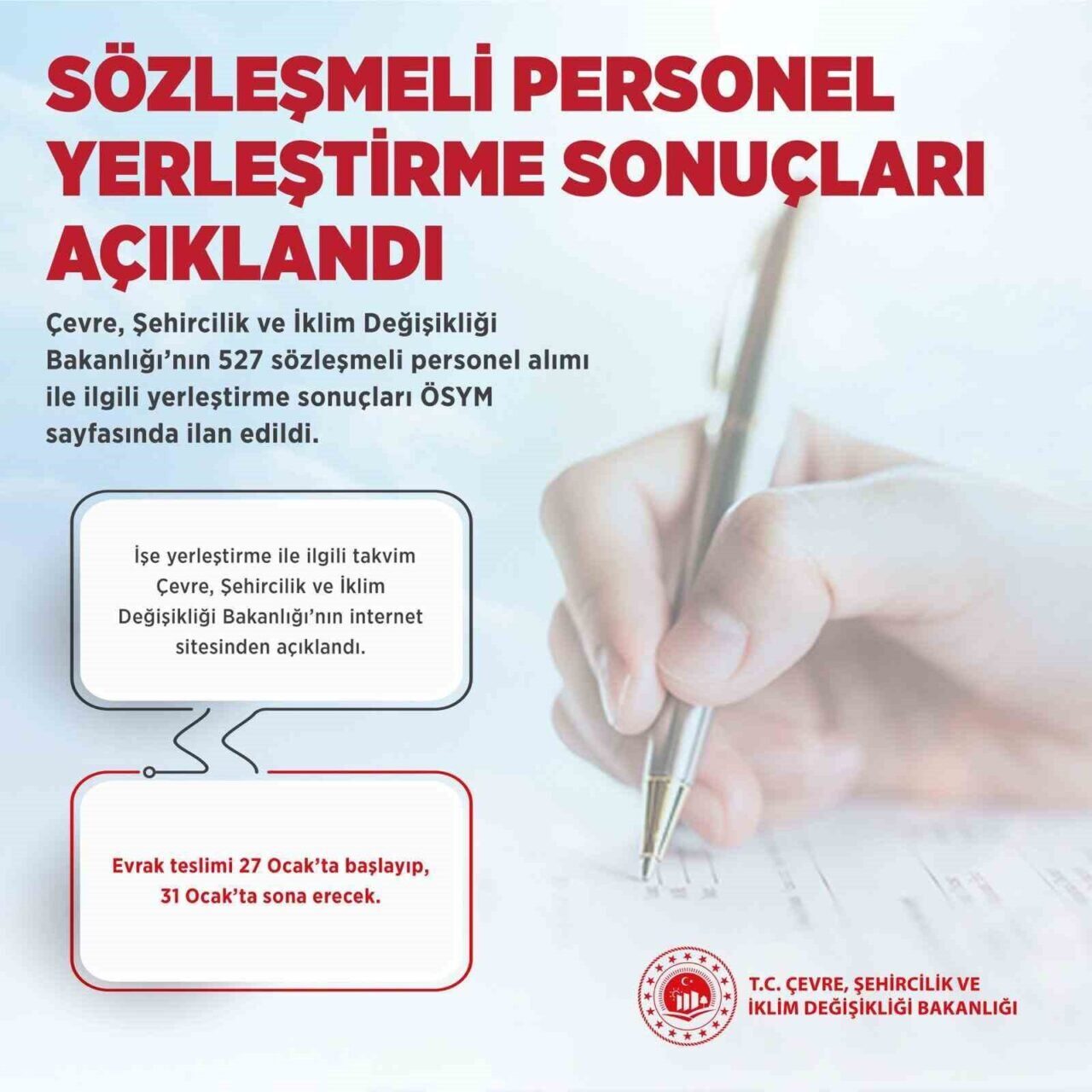 Çevre, Şehircilik ve İklim Değişikliği Bakanlığı, 527 sözleşmeli personel alımına