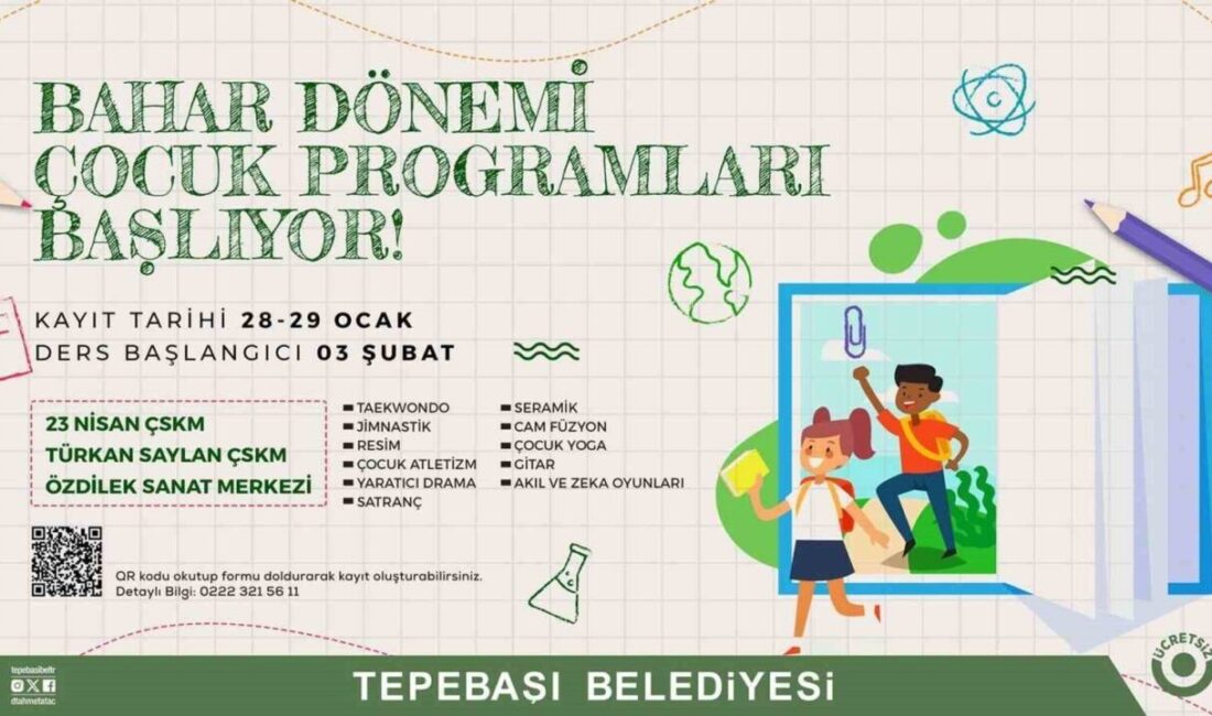 Tepebaşı Belediyesi’nin Çocuklar için Ücretsiz Sanat ve Kültür Programlarının Kayıtları Başlıyor! Eskişehir'de Tepebaşı Belediyesi, 28 Ocak'tan itibaren çocuklar için bahar dönemi