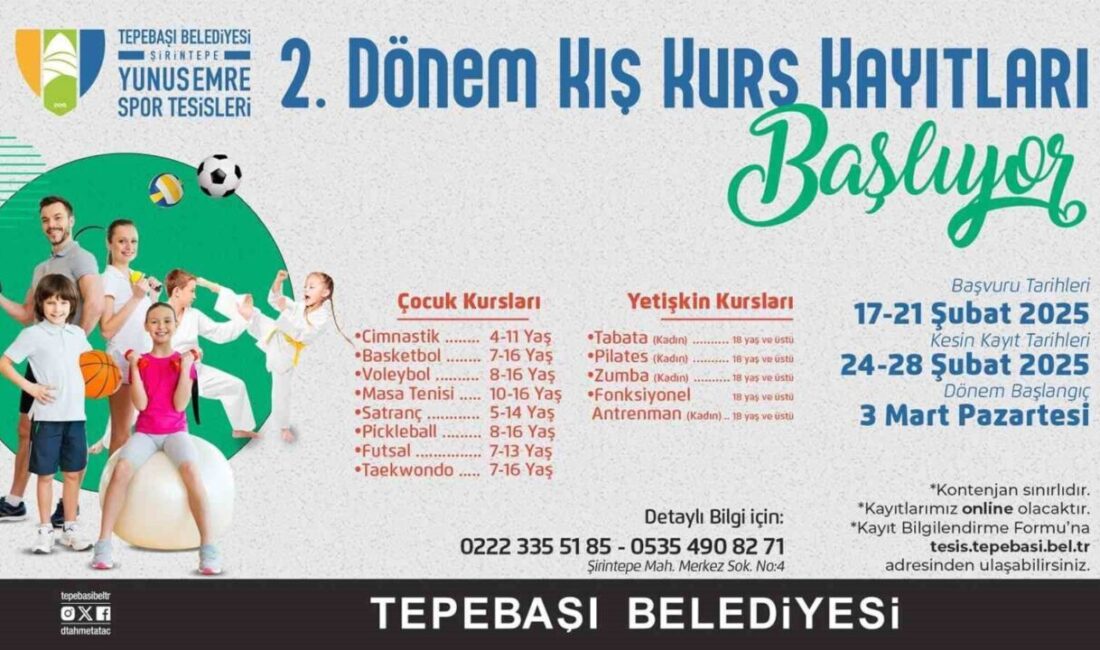 Eskişehir’de Kış Dönemi Spor Kursları İçin Kayıtlar Başlıyor! Eskişehir Tepebaşı Belediyesi, Yunus Emre Spor Tesisleri'nde 2. dönem kış