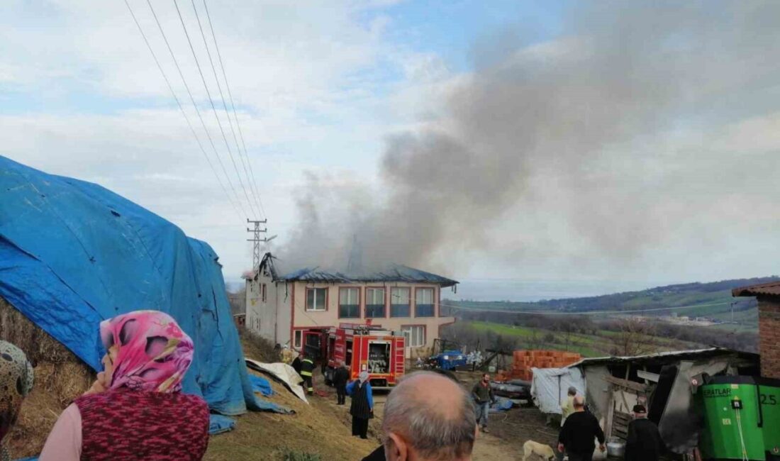 Sinop’ta 2 Katlı Evdeki Yangında Çatı Alevlere Kapıldı Sinop'un Lala köyü Tavukçu Mahallesi'nde H.Y'ye ait 2 katlı evin
