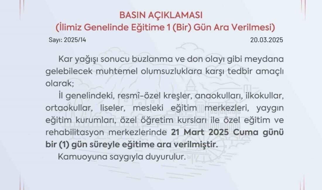 Amasya’da Kar Yağışı Nedeniyle Eğitime 21 Mart Cuma Günü Ara Verildi Amasya, 21 Mart Cuma günü kar yağışı nedeniyle eğitim kurumlarında