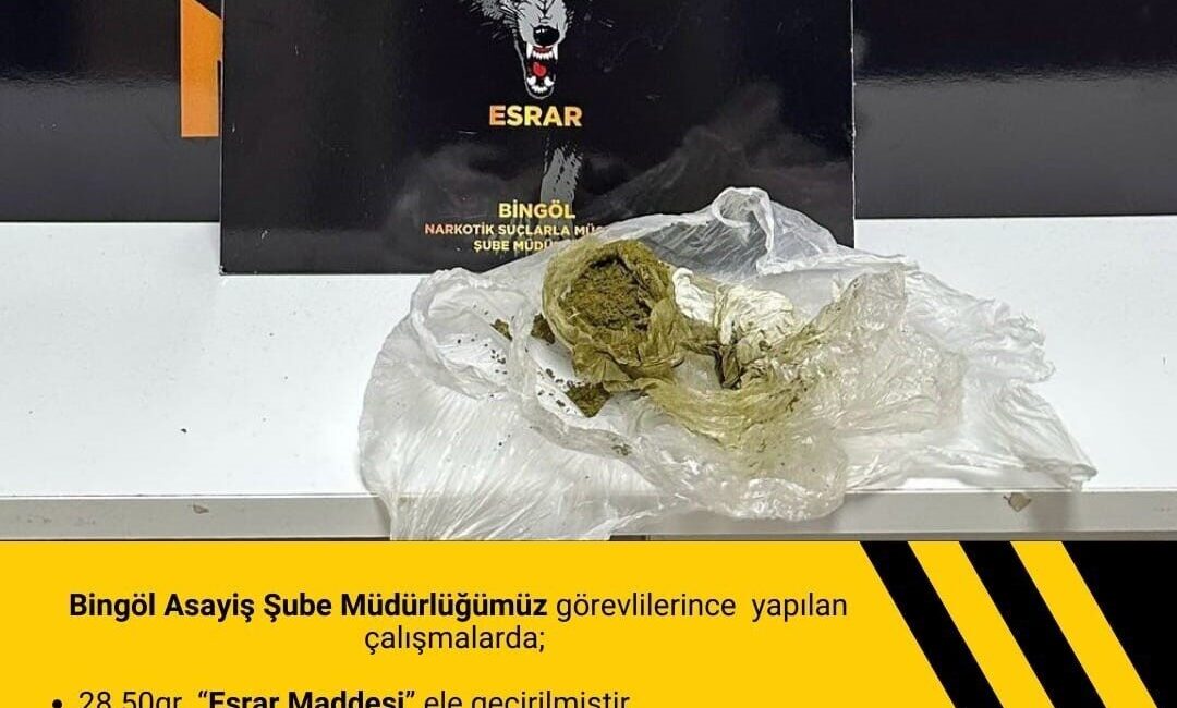 Bingöl’de Uyuşturucu Operasyonu: 28.50 Gram Uyuşturucu ve Ceza Olumsuz Sonuçlandı Bingöl Emniyet Müdürlüğü, düzenlenen operasyonda 28.50 gram uyuşturucu madde ele