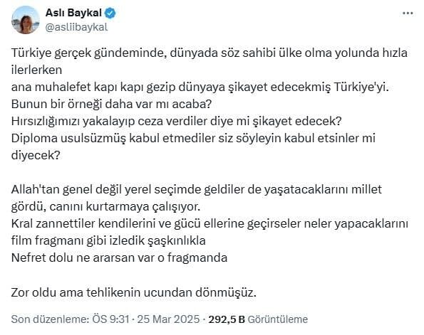 Aslı Baykal’dan CHP Yöneticilerine Sert Eleştiriler: Türkiye’nin İmajını Zedelemeyin! Aslı Baykal, babası Deniz Baykal'ın siyasi mirasını eleştirip CHP Genel