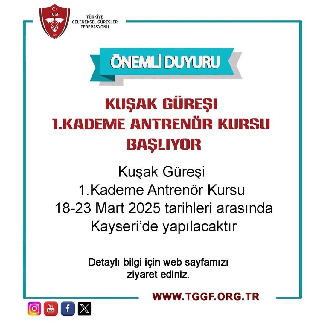 Türkiye Geleneksel Güreşler Federasyonu, 18-23 Mart 2025 tarihleri arasında Kayseri'de
