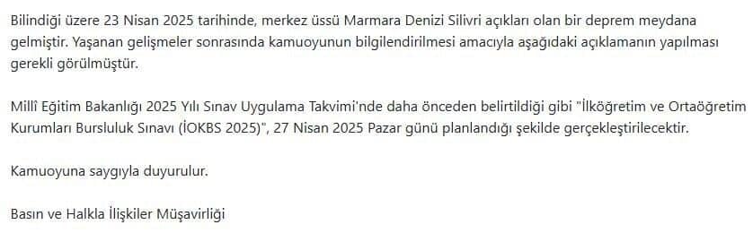 MEB’den Açıklama: Bursluluk Sınavı Ertelenmeyecek, 27 Nisan’da Yapılacak Milli Eğitim Bakanlığı, 27 Nisan'da düzenlenecek İlköğretim ve Ortaöğretim Kurumları