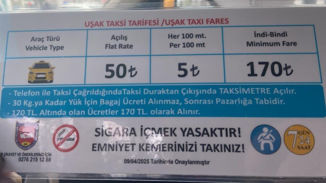 Uşak'ta taksi ücretlerine zam yapıldı. Uşak Şoförler ve Otomobilciler Esnaf