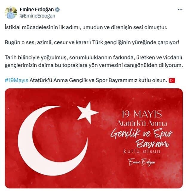 Emine Erdoğan, 19 Mayıs Atatürk'ü Anma Gençlik ve Spor Bayramı'nı