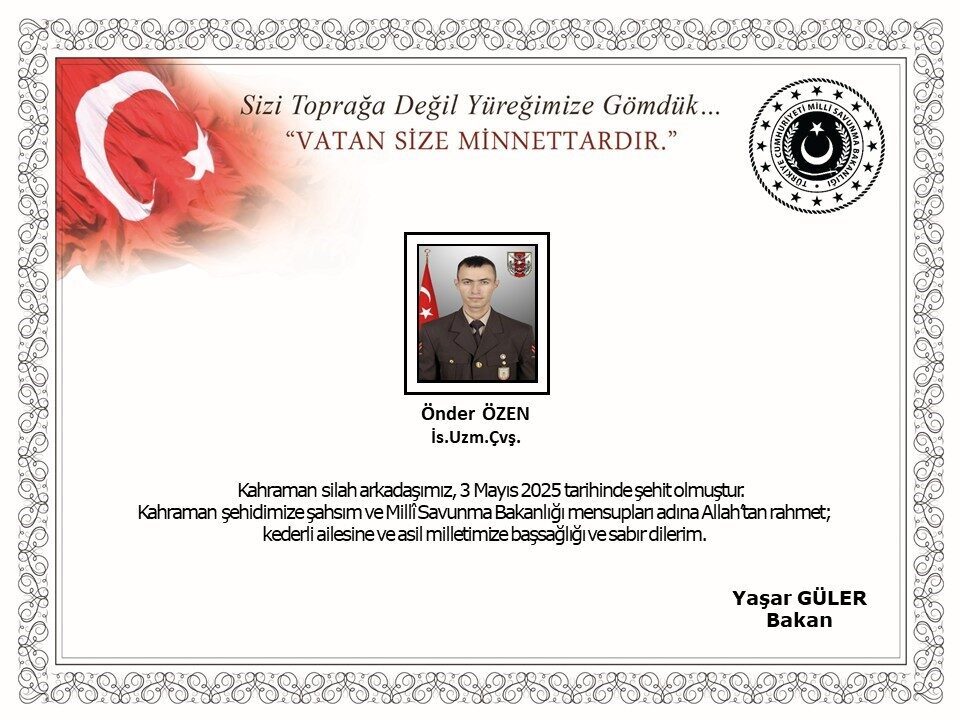 Milli Savunma Bakanlığı, Irak’ın kuzeyindeki Pençe (Hakurk) Operasyonu sırasında mayına