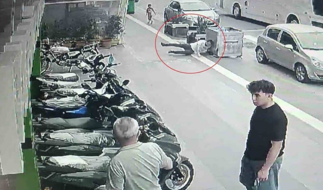 Manavgat'ta bir kişi, yürürken dengesini kaybedip çöp konteynerine çarparak bayıldı.