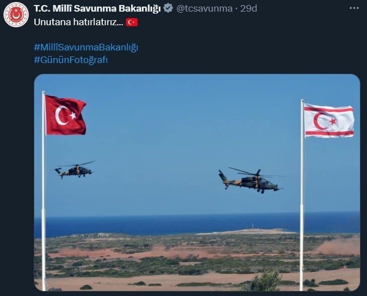 MSB’den “Unutana Hatırlatırız” notuyla KKTC ve Türk Bayrağı’nın yer aldığı paylaşım! Milli Savunma Bakanlığı, "Unutana Hatırlatırız" ifadesiyle KKTC ve Türk Bayrağı'nın
