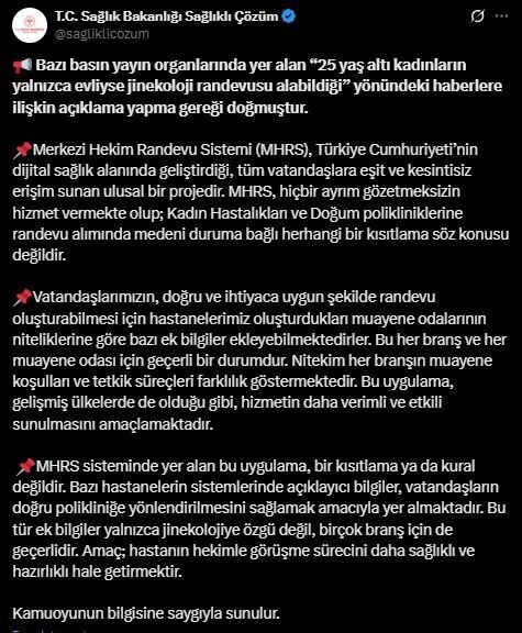 Sağlık Bakanlığı, 25 yaş altı kadınların yalnızca evli olmaları durumunda