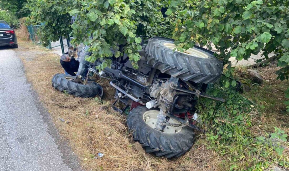 Zonguldak'ın Alaplı ilçesinde, sürücüsünün kontrolünü kaybettiği traktör devrildi. Sürücü, kazadan