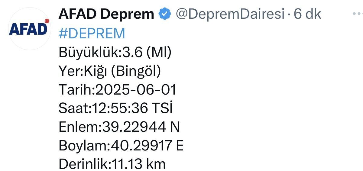 Bingöl’ün Kiğı ilçesinde önce 4,4, ardından 3,6 büyüklüğünde iki deprem