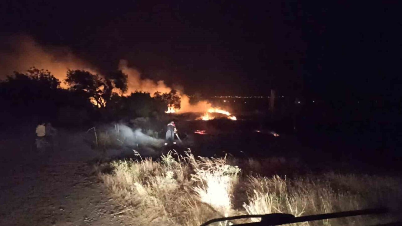 Burdur'un Askeriye köyünde gece saatlerinde çıkan anız yangınında 30 dönüm