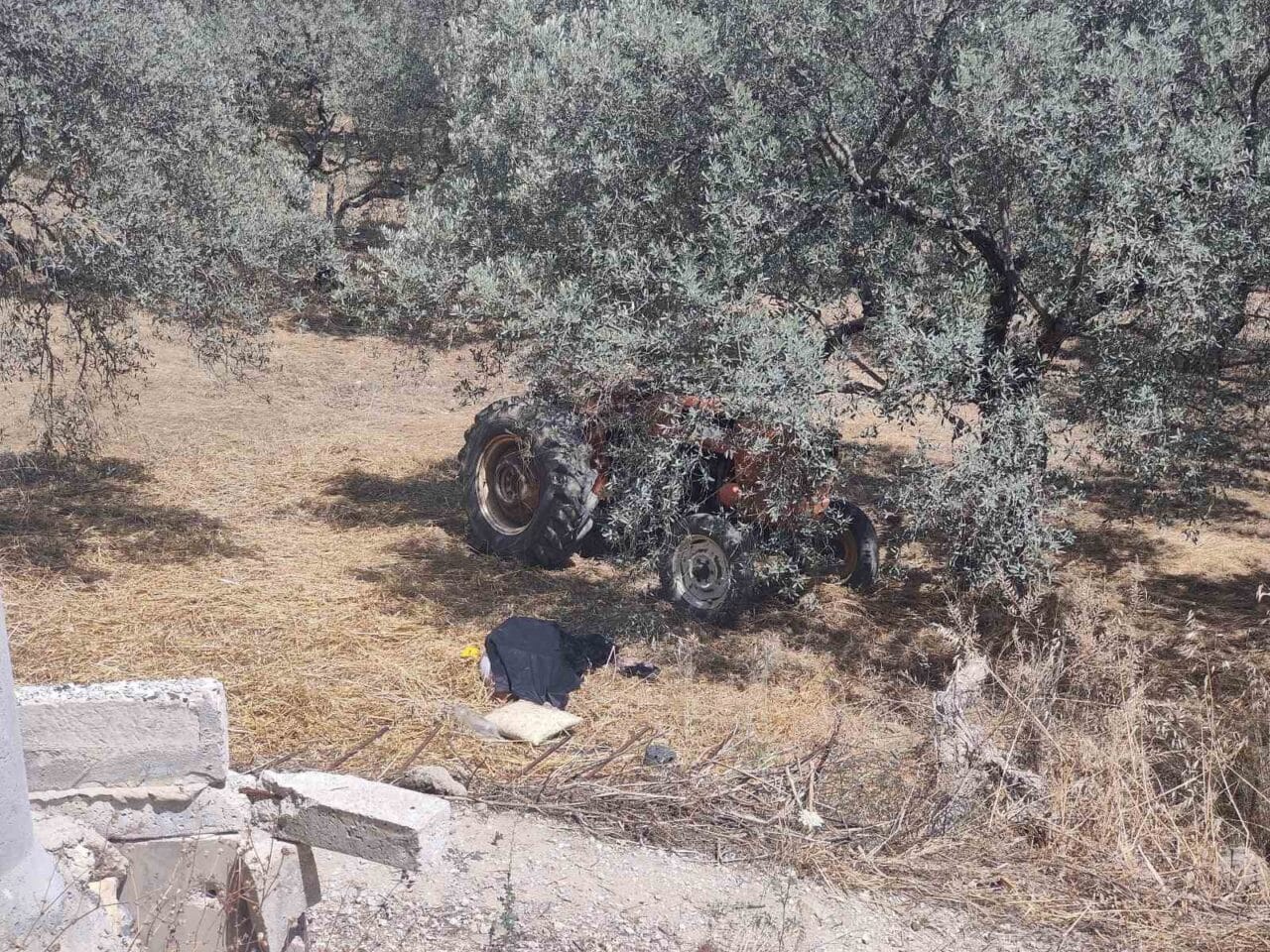 Kuşadası'nda, 66 yaşındaki Bahri Sürücü'nün motoru çalışmayan traktörünün yokuş aşağı