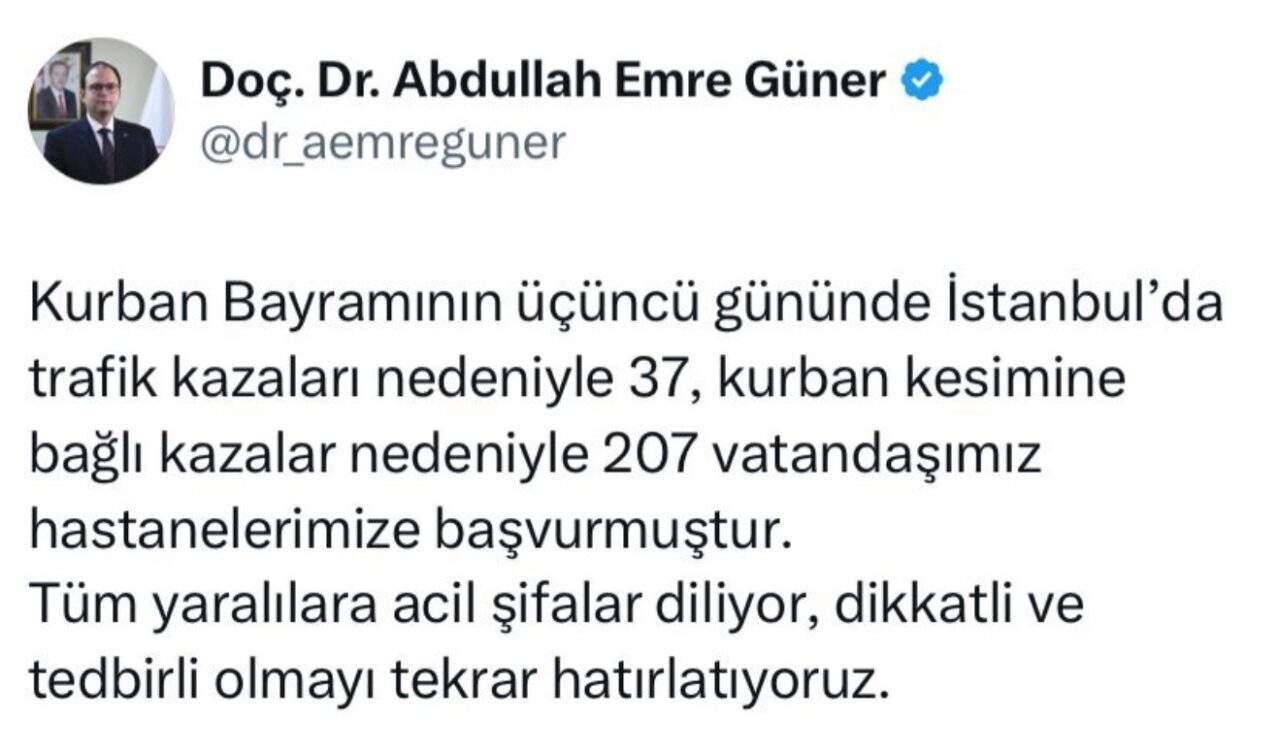 İstanbul İl Sağlık Müdürü Doç. Dr. Abdullah Emre Güner, Kurban