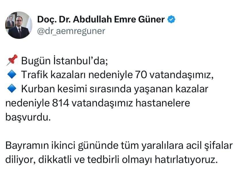 İstanbul İl Sağlık Müdürü Doç. Dr. Abdullah Emre Güner, Kurban