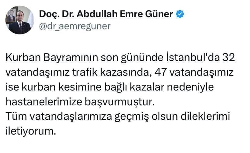 İstanbul İl Sağlık Müdürü Doç. Dr. Abdullah Emre Güner, Kurban