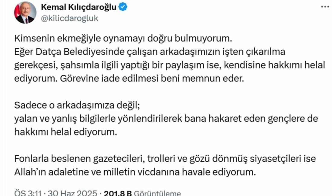 Kemal Kılıçdaroğlu, Datça Belediyesi'nin sosyal medya paylaşımına yanıt verip, bir