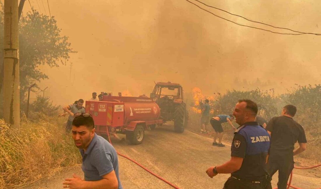 İzmir'in Menderes ilçesinde rüzgarın etkisiyle büyüyen orman yangını, 5 mahalledeki