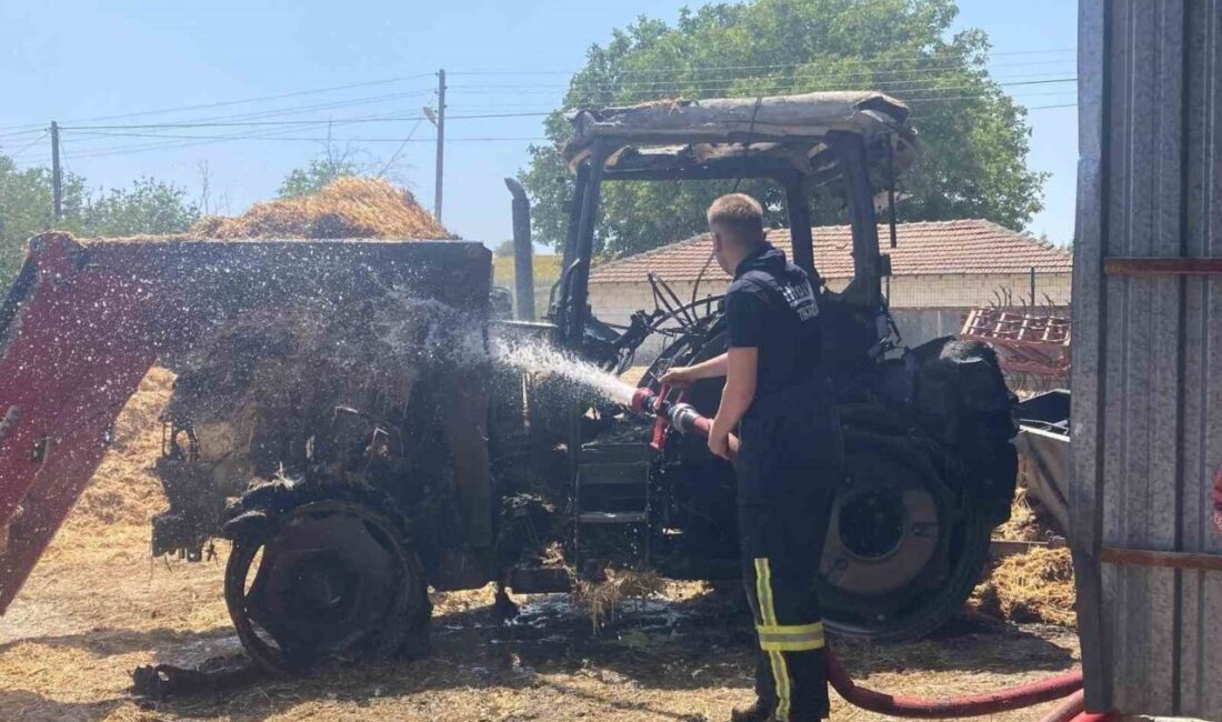 Tekirdağ'ın Muratlı ilçesinde, Arzulu Mahallesi'nde çıkan yangında bir traktör tamamen