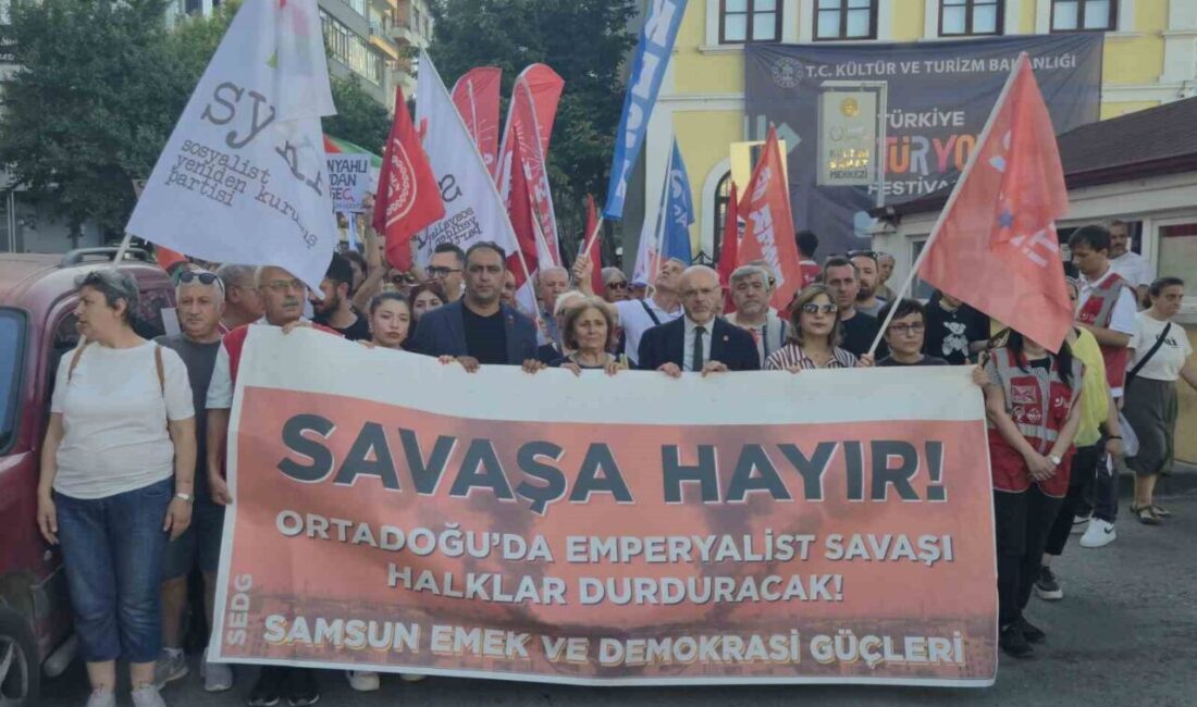 Samsun'da düzenlenen yürüyüşte, İran savaşı ve Filistin'deki olaylara karşı İsrail