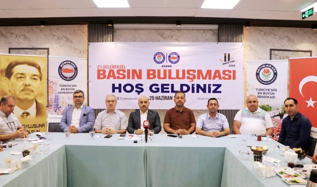 Eğitim-Bir-Sen Adana Şubesi, basın toplantısında eğitim çalışanlarının sorunlarını ve taleplerini