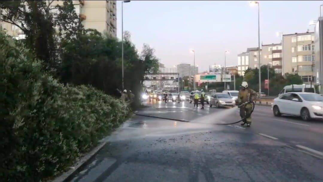 Şişli D-100 Karayolu'ndaki ağaçlık alanda çıkan yangın, itfaiye ekiplerinin 30