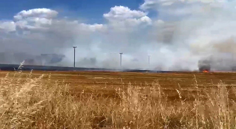 Tekirdağ'ın Marmaraereğlisi ilçesindeki Yeniçiftlik Mahallesi'nde çıkan anız yangını, evlerin yanına