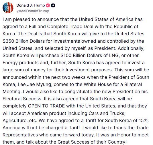 ABD Başkanı Donald Trump, Güney Kore ile kapsamlı bir ticaret