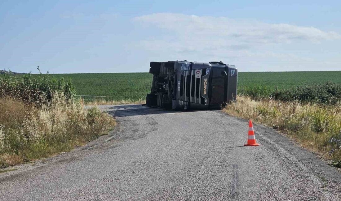 Balıkesir'in Bandırma ilçesinde sabah saatlerinde bir tır, dengesini kaybederek yan