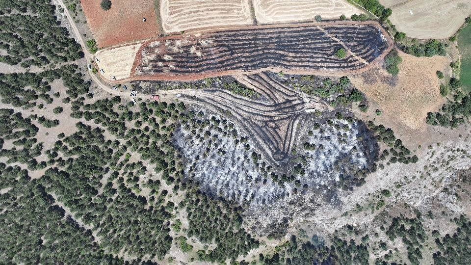 Kastamonu’nun Taşköprü ilçesinde çıkan yangın, balya makinesinin kıvılcımından başladı. Belediye