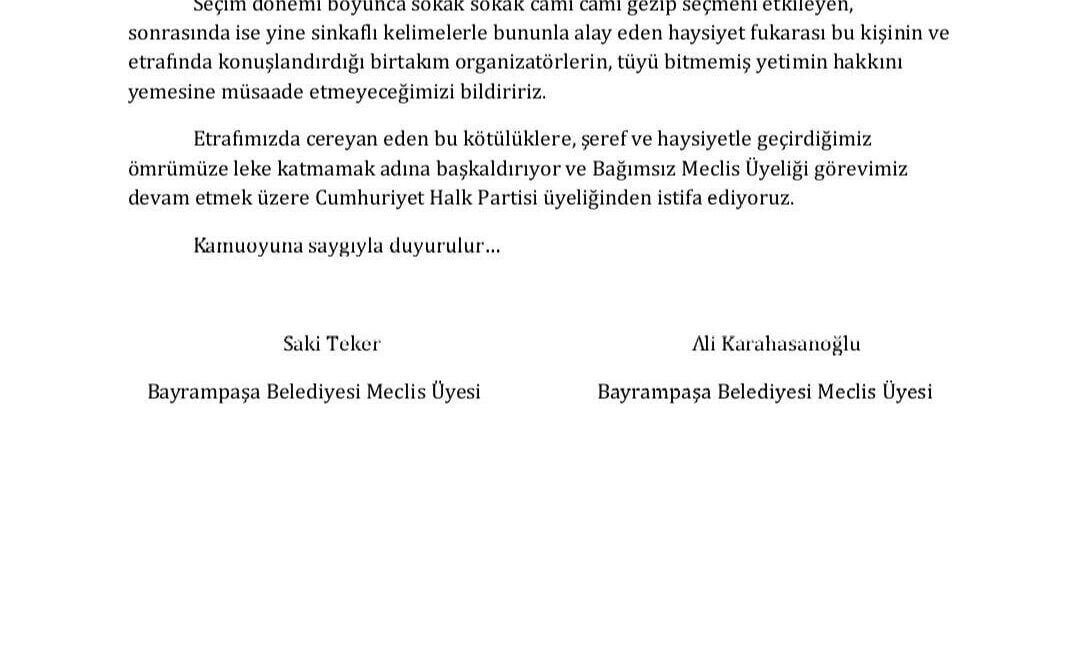 Bayrampaşa Belediye Meclisi Üyeleri Sadi Teker ve Ali Karahasanoğlu, Belediye