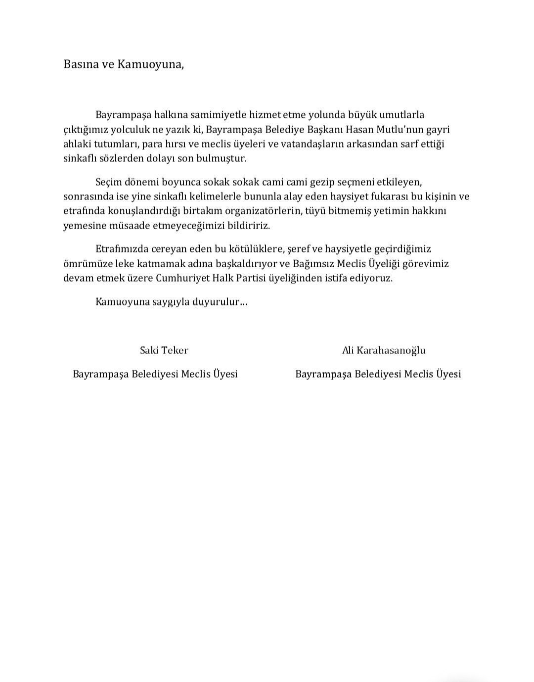 Bayrampaşa Belediye Meclisi Üyeleri Sadi Teker ve Ali Karahasanoğlu, Belediye