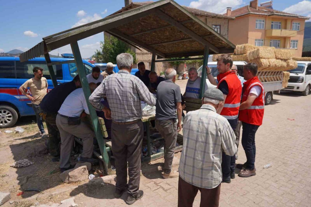Bilecik’in Gölpazarı ilçesindeki yangın sonrası belediye ekipleri, köy sakinlerine ve