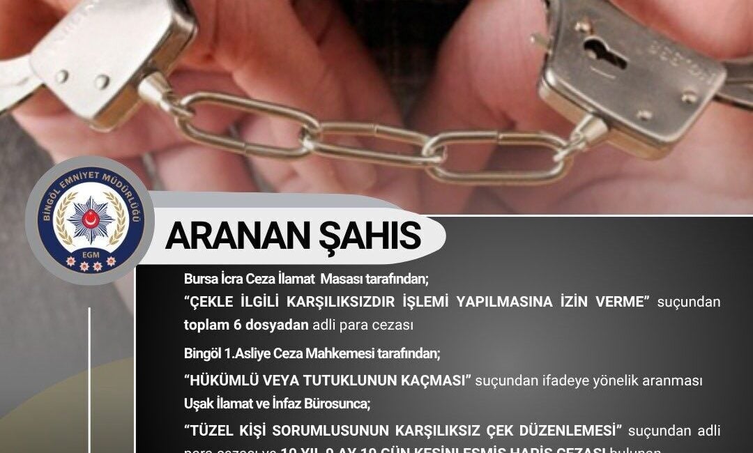 Bingöl'de polis, 10 yıl 9 ay 19 gün hapis cezası