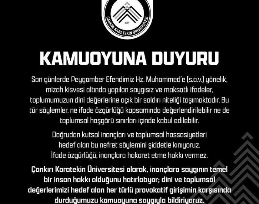 Çankırı Karatekin Üniversitesi, Leman dergisinde yayımlanan Hazreti Muhammed'e yönelik karikatürü
