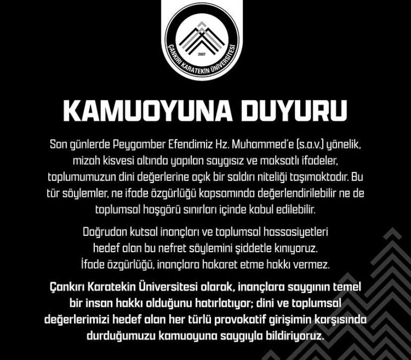 Çankırı Karatekin Üniversitesi, Leman dergisinde yayımlanan Hazreti Muhammed'e yönelik karikatürü