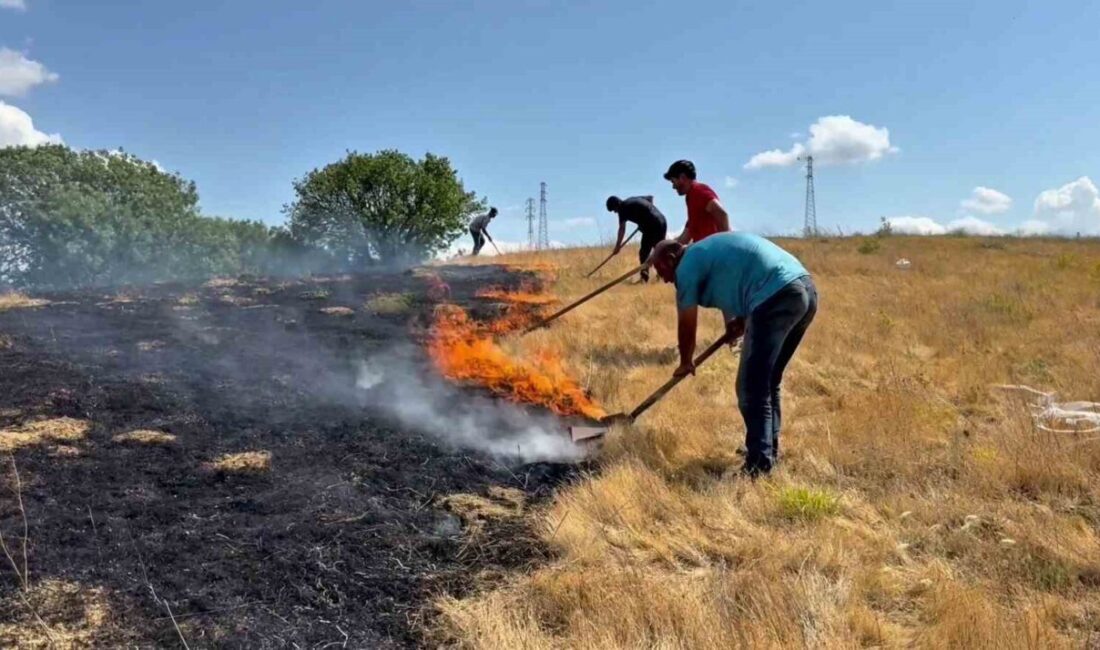 Karabük'te Kemaloyman mevkiinde başlayan anız yangını, boş arazide meydana geldi