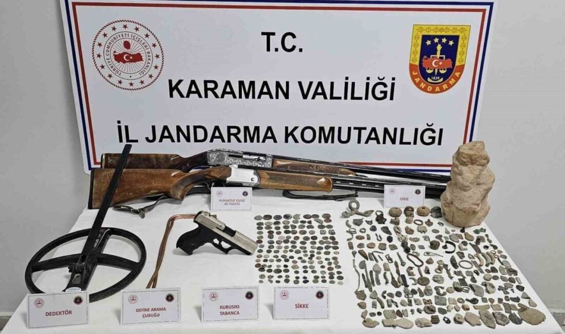Karaman'da İl Jandarma Komutanlığı’nın uygulamalarında, tarihi eserler ve uyuşturucu maddeler