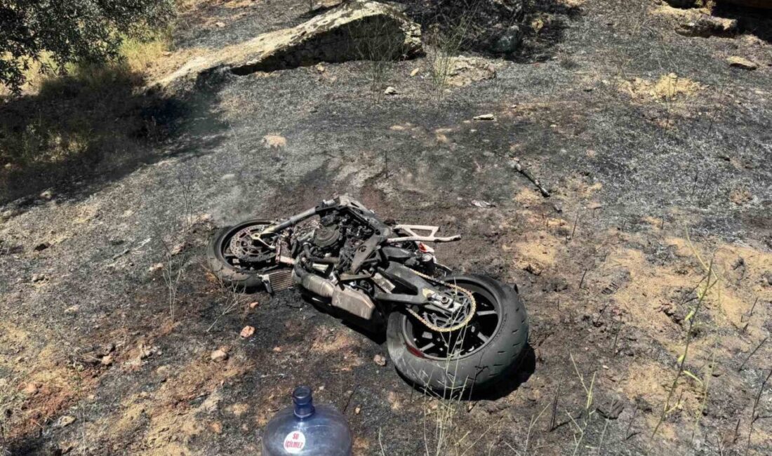 Aydın'ın Çine ilçesinde meydana gelen motosiklet kazası sonrası alev alan