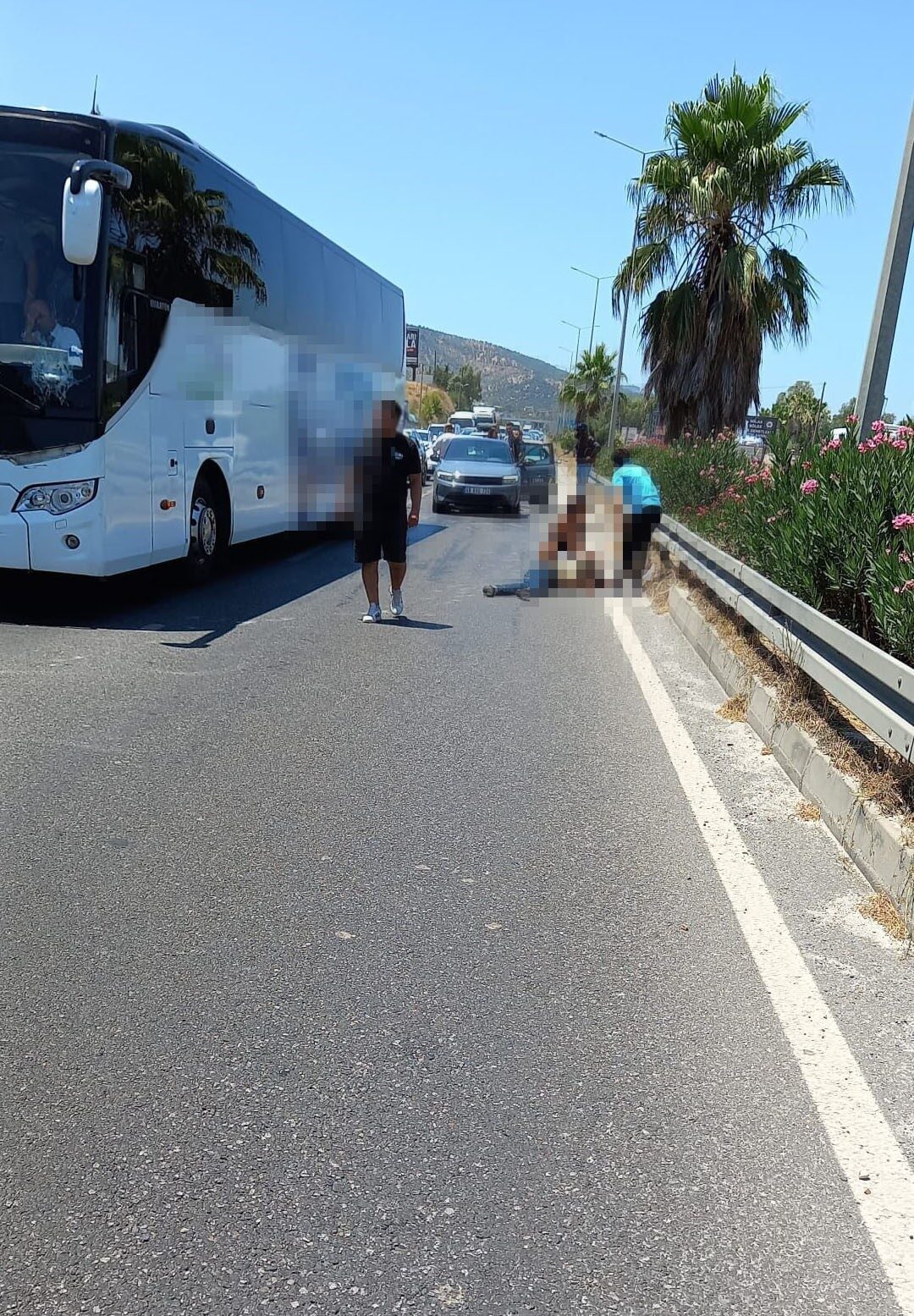 Muğla'nın Milas ilçesindeki otoyolda, Bodrum-İstanbul seferini yapan özel bir otobüs,