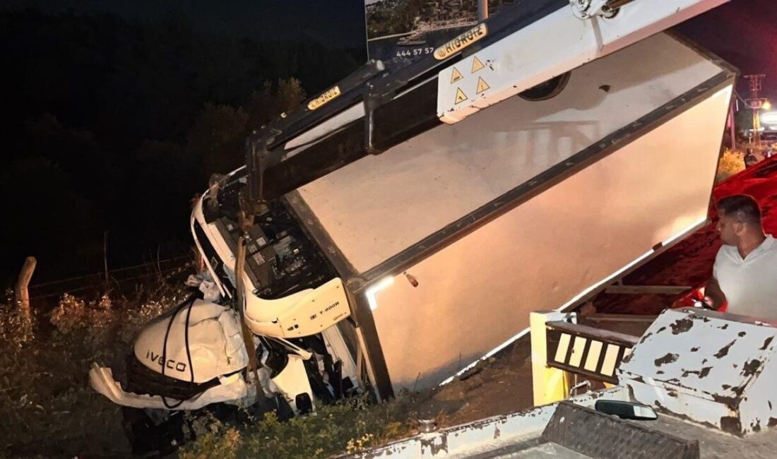 Muğla'nın Milas ilçesinde Aydın Öz'ün kullandığı kamyon devrildi, sürücü olay
