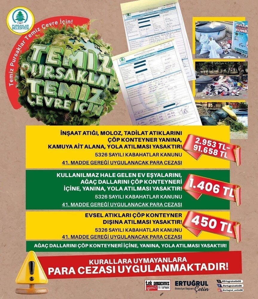 Pursaklar Belediyesi, çevre temizliği ve düzeni için çöp konteynerlerine yanlış