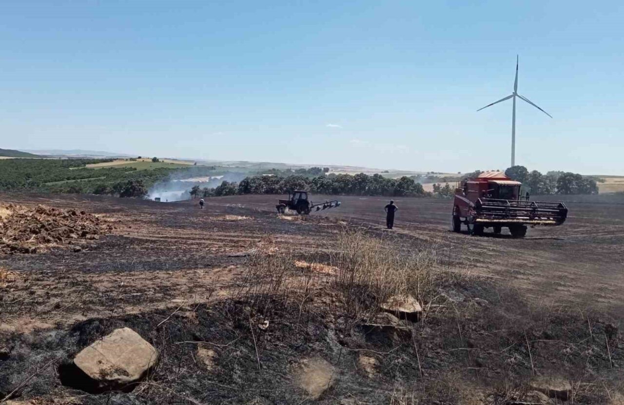 Tekirdağ'ın Malkara ilçesinde buğday ekili bir tarlada çıkan yangın, 20