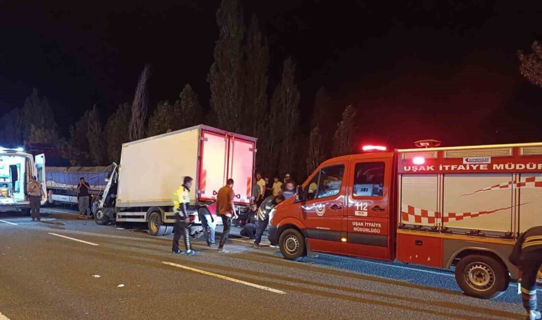 Uşak'ta F.B. (46) yönetimindeki kamyonet, park halindeki tırın dorsesine çarptı.