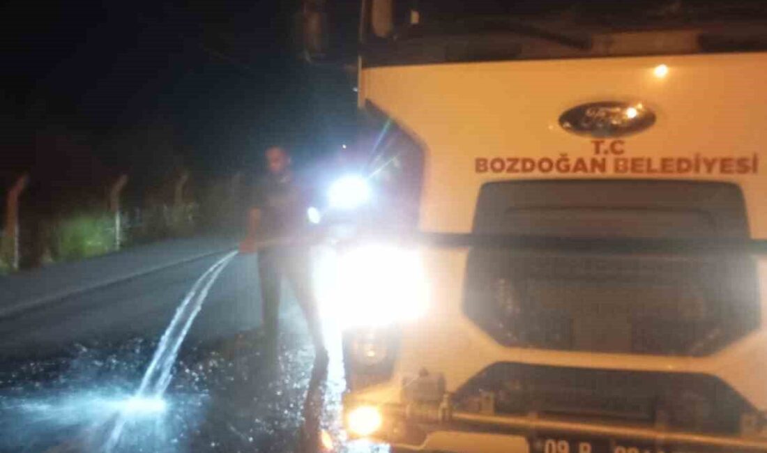 Aydın'ın Bozdoğan ilçesinde, yağlı zemin nedeniyle tehlike oluşturan yol, Bozdoğan