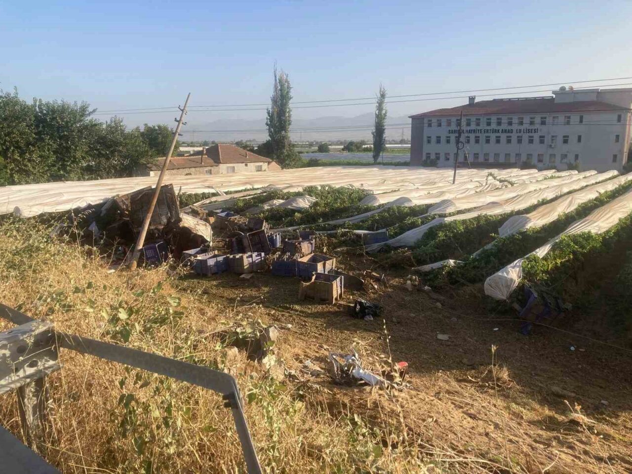 Manisa'nın Sarıgöl ilçesinde, sürücüsünün kontrolünü kaybettiği tır üzüm bağına devrildi.