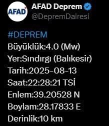 Afet ve Acil Durum Yönetimi Başkanlığı (AFAD), Balıkesir'in Sındırgı ilçesinde
